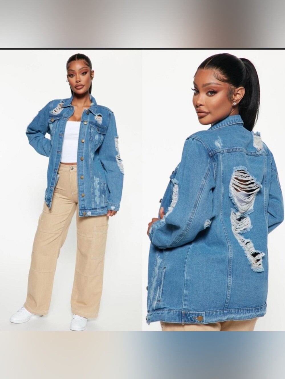 Fashion Nova long sleeve distressed denim jacket Size M